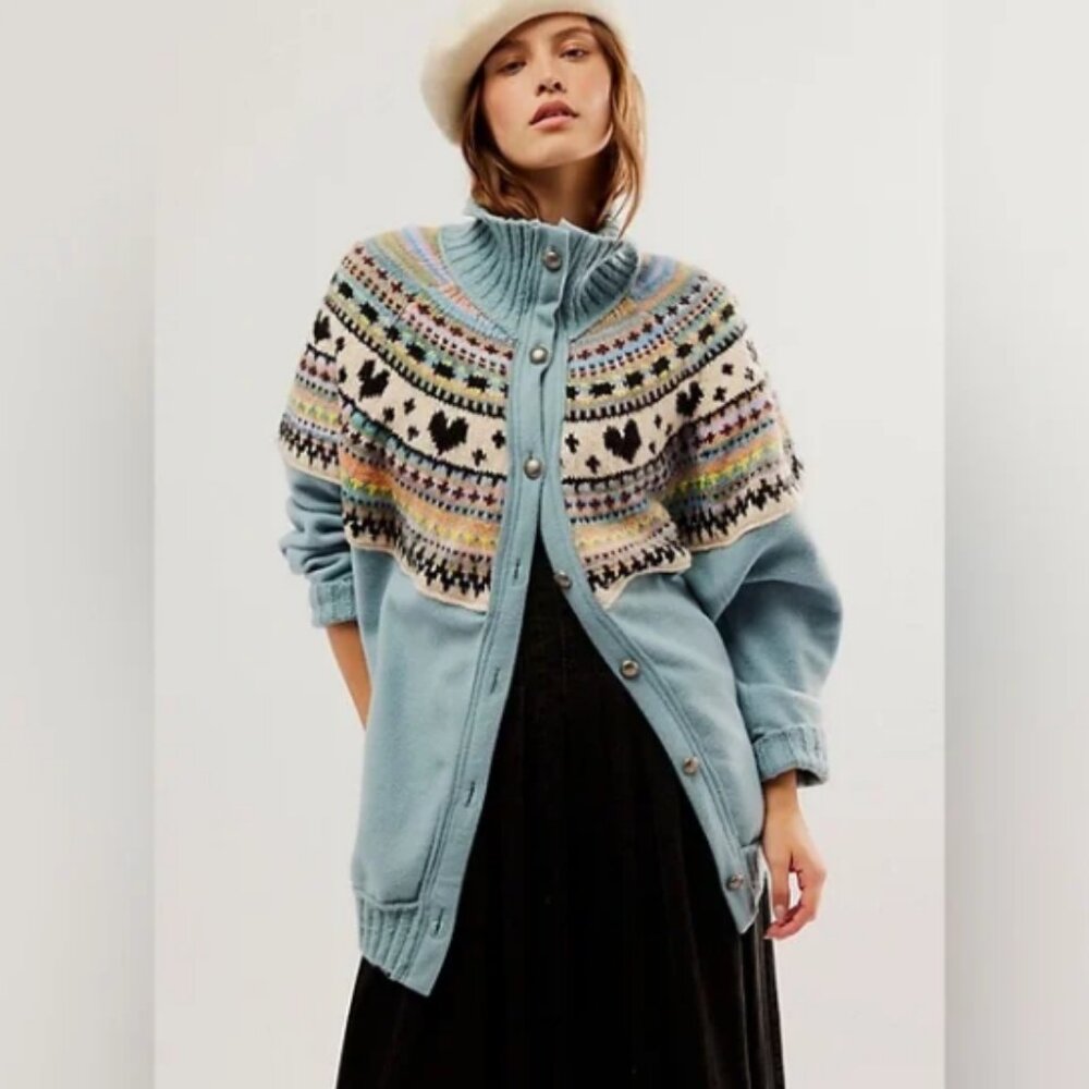Emily Fair Isle Front Button Sweater XL
